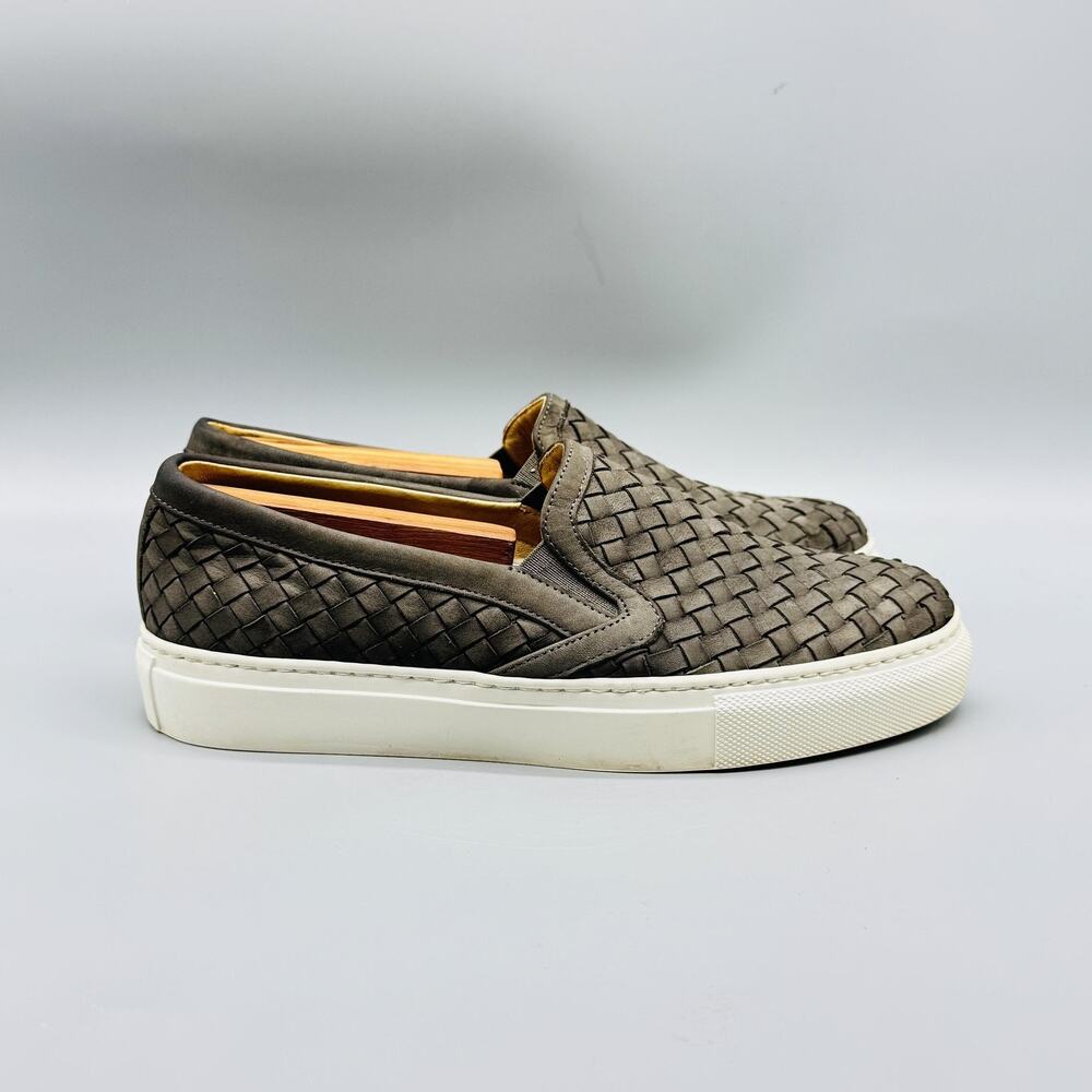 M Gemi Shoes Womens 7 Gray Grren Leather Cerchio Slip On Woven Sneakers Casual